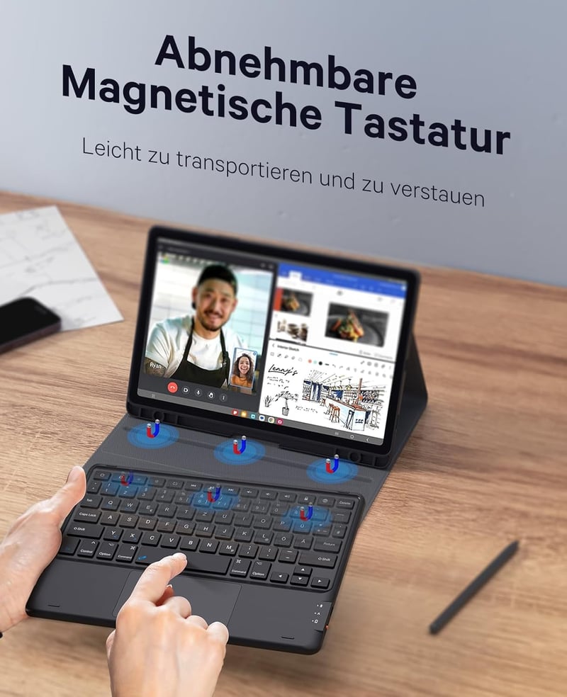 Earto Samsung Galaxy Tab S10 Lite/FE Mágneses Billentyűzet QWERTZ, S Pen Tartóval