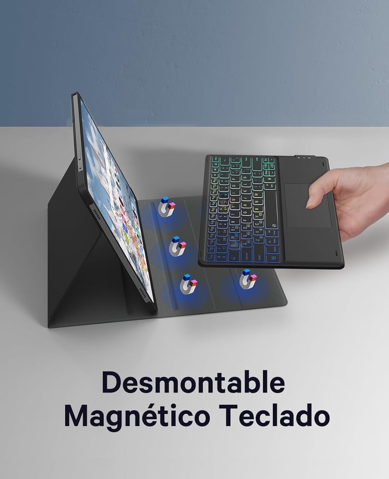 Earto Samsung Galaxy Tab S9 Plus 12.4" billentyűzet 7 szín háttérvilágítás touchpad