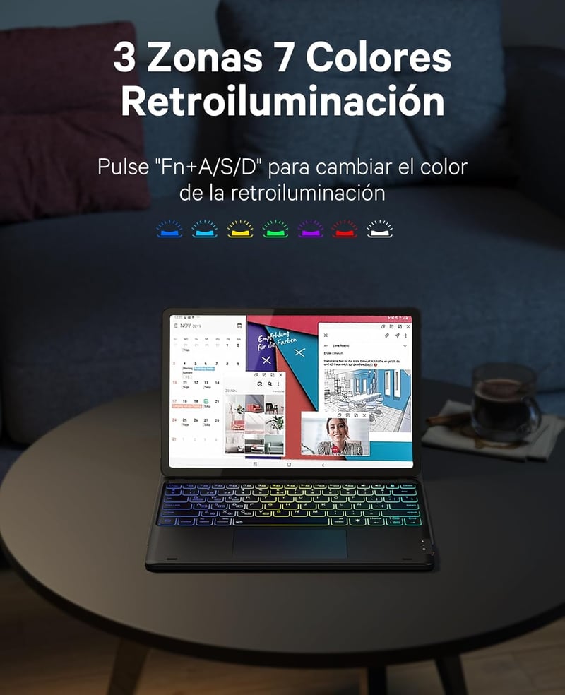 Earto Samsung Galaxy Tab S9 Plus 12.4" billentyűzet 7 szín háttérvilágítás touchpad