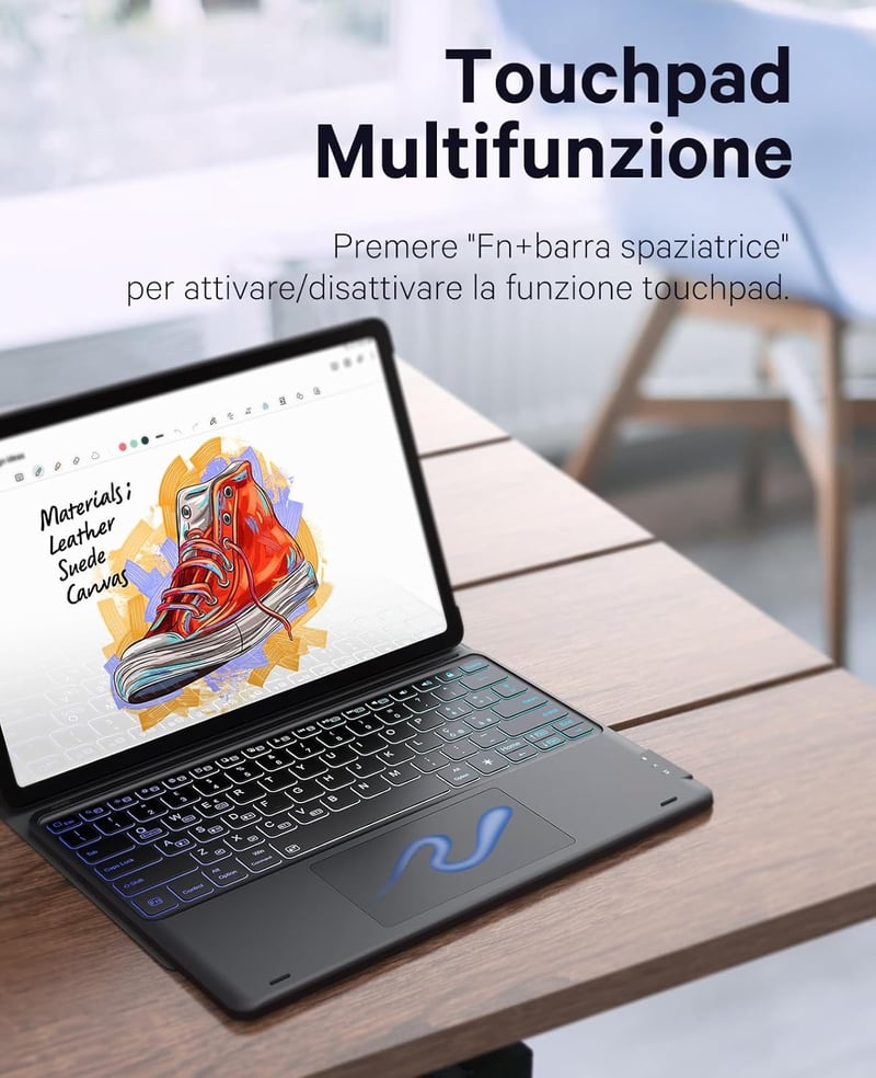 Earto Samsung Galaxy Tab S9 Plus 12.4" Bluetooth Billentyűzet Touchpad-dal, 7 Szín Háttérvilágítás