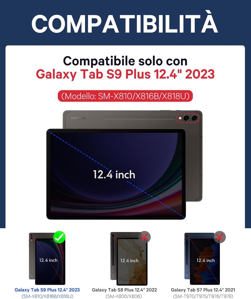 Earto Samsung Galaxy Tab S9 Plus 12.4" Bluetooth Billentyűzet Touchpad-dal, 7 Szín Háttérvilágítás