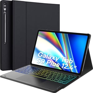 Earto Samsung Galaxy Tab S9 Plus Billentyűzetes Tok 12.4" - Érintőpaddal, 3-Zónás RGB Háttérvilágítással, S Pen Tartóval, Német QWERTZ Kiosz