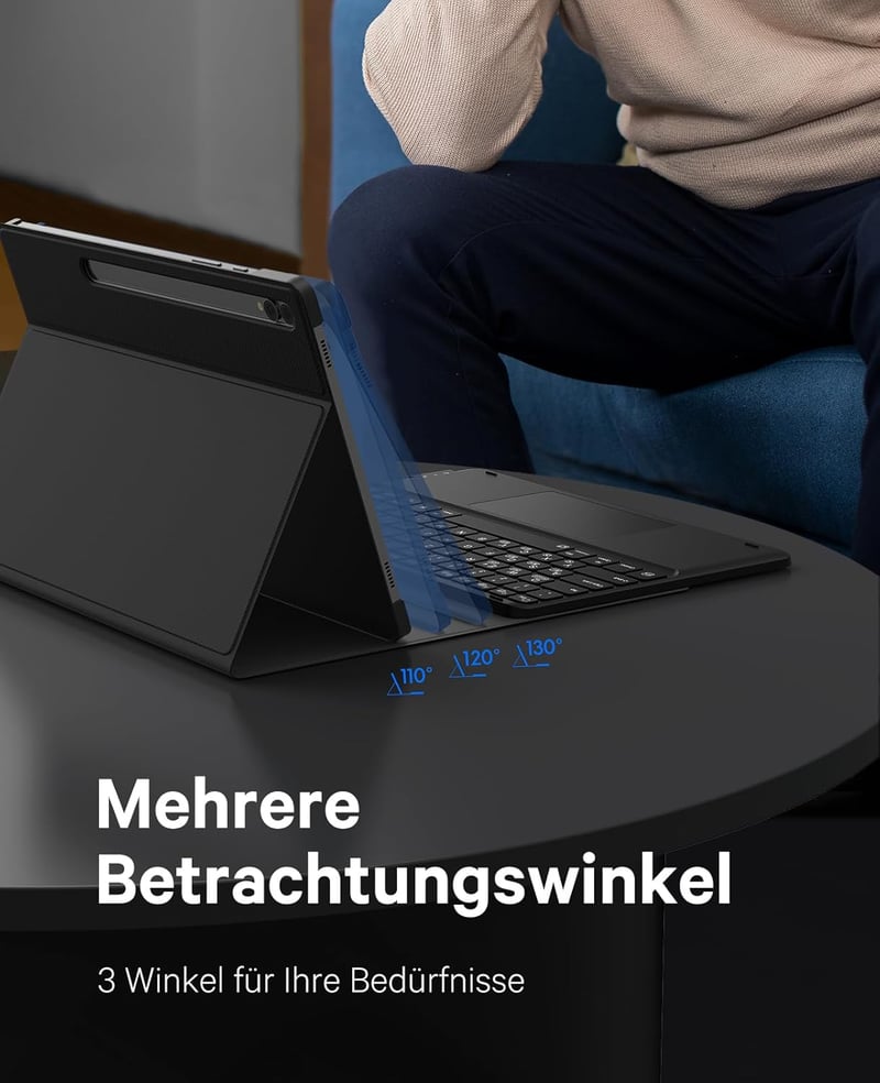 Earto Samsung Galaxy Tab S9 Plus Billentyűzetes Tok 12.4" - Érintőpaddal, 3-Zónás RGB Háttérvilágítással, S Pen Tartóval, Német QWERTZ Kiosz
