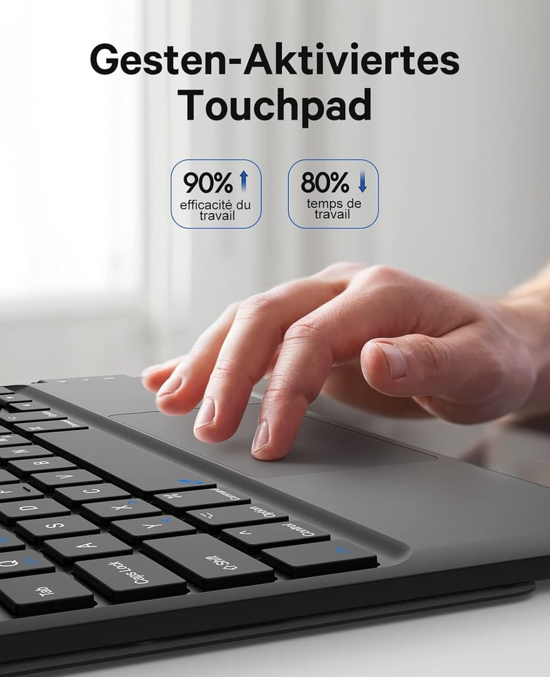 Earto Samsung Tab A8 Billentyűzetes Tok - Érintőpados, Ultravékony, Mágneses, USB-C Tölthető Billentyűzet 10.5" (2021) Tablethez, SM-X200/X2
