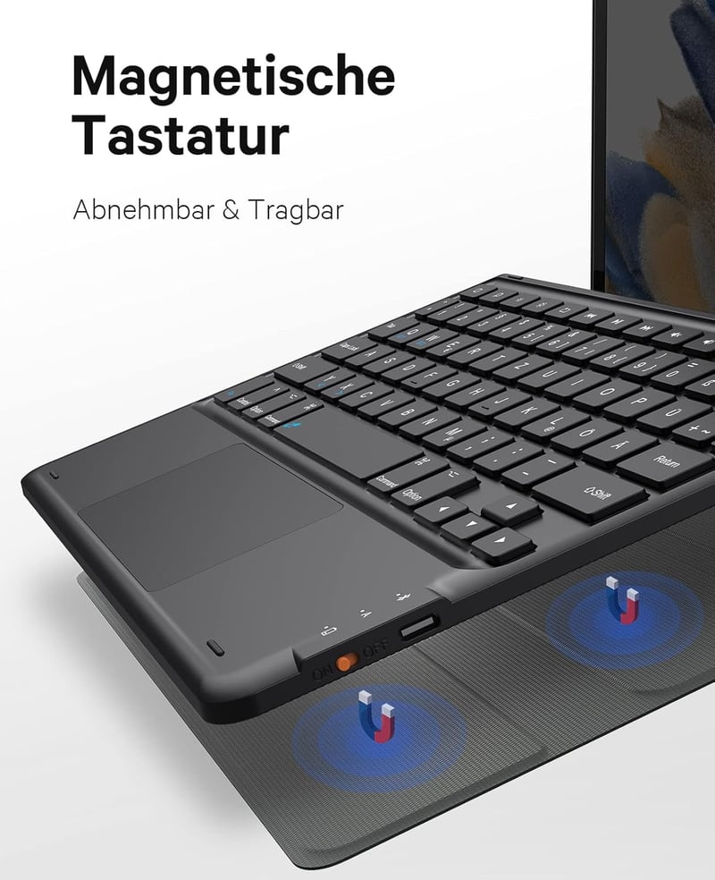 Earto Samsung Tab A8 Billentyűzetes Tok - Érintőpados, Ultravékony, Mágneses, USB-C Tölthető Billentyűzet 10.5" (2021) Tablethez, SM-X200/X2