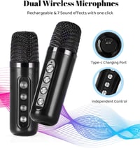 EASJOY Karaoke Gép 2 Mikrofonnal - Hordozható Bluetooth Karaoke Szett LED Világítással Gyerekeknek és Felnőtteknek, Ideális Bulikra és Szüle 4