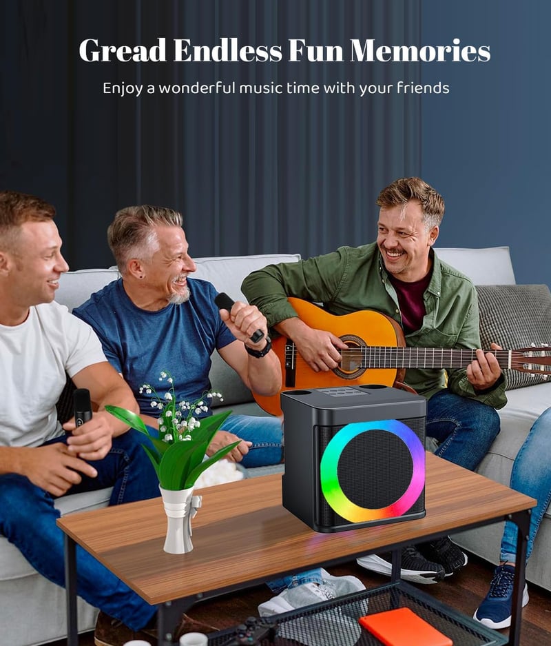 EASJOY Karaoke Gép 2 Mikrofonnal - Hordozható Bluetooth Karaoke Szett LED Világítással Gyerekeknek és Felnőtteknek, Ideális Bulikra és Szüle