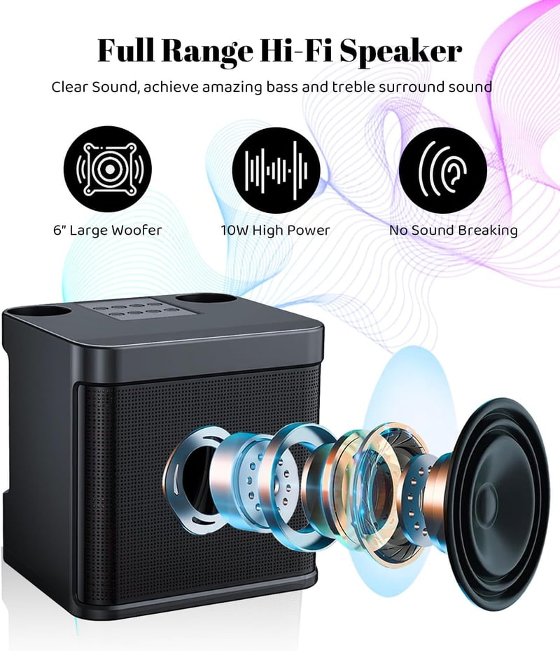 EASJOY Karaoke Gép 2 Mikrofonnal - Hordozható Bluetooth Karaoke Szett LED Világítással Gyerekeknek és Felnőtteknek, Ideális Bulikra és Szüle