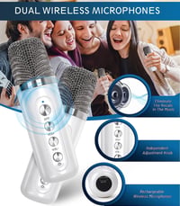 EASJOY hordozható Bluetooth karaoke hangszóró 2 vezeték nélküli mikrofonnal, LED fénnyel 4