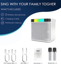 EASJOY hordozható Bluetooth karaoke hangszóró 2 vezeték nélküli mikrofonnal, LED fénnyel 7