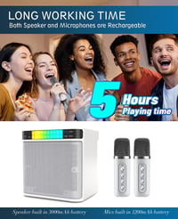 EASJOY hordozható Bluetooth karaoke hangszóró 2 vezeték nélküli mikrofonnal, LED fénnyel 5