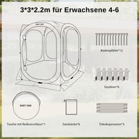 Vyskakovací stanový pavilón East Oak 3x3 m, pre 4-6 osôb, UPF 50+ UV ochrana, sieťka proti hmyzu, 360° vetranie, vodoodolný, béžový, s prenosnou taškou 7