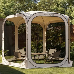 East Oak Pop-Up šator paviljon 3x3 m, za 4-6 osoba, UPF 50+ UV zaštita, mreža protiv komaraca, 360° ventilacija, vodootporan, bež, s torbom za nošenje