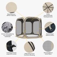 Vyskakovací stanový pavilón East Oak 3x3 m, pre 4-6 osôb, UPF 50+ UV ochrana, sieťka proti hmyzu, 360° vetranie, vodoodolný, béžový, s prenosnou taškou 4