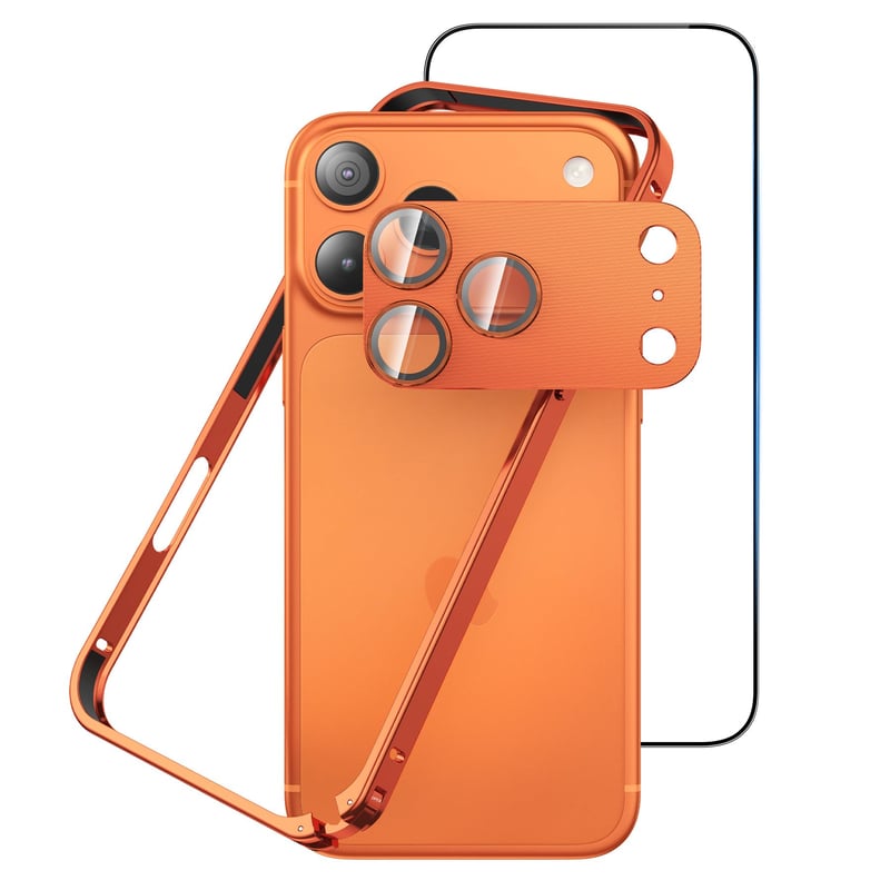 Husă tip bumper din metal Eastcoo pentru iPhone 17 Pro (6,3 inchi) – Cadru din aluminiu, protecție individuală pentru lentile, folie de protecție pentru ecran din sticlă securizată HD, design cu cataramă tip hipocamp
