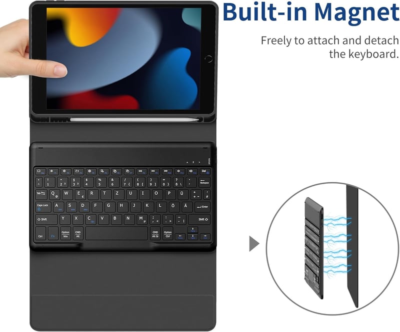 EasyAcc iPad 10.2" Billentyűzetes Tok QWERTZ Német Billentyűzettel, 7-9. Generáció
