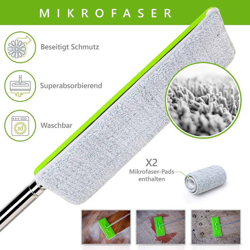 EasyGleam 2 mikroszálas mopfej csere padlótisztításhoz, mosható, minden padlótípushoz