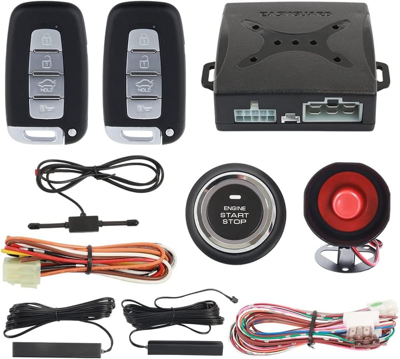 EASYGUARD Autóriasztó Rendszer Kulcs Nélküli Belépés PKE Távirányító Motor Indítás Leállítás Push Start Automatikus Zár 12V EC003N-K