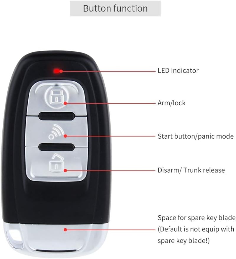 EASYGUARD PKE EC003-1 Passzív Kulcs Nélküli Autóriasztó Rendszer Nyomógombos Indítással és Távirányítóval 12V