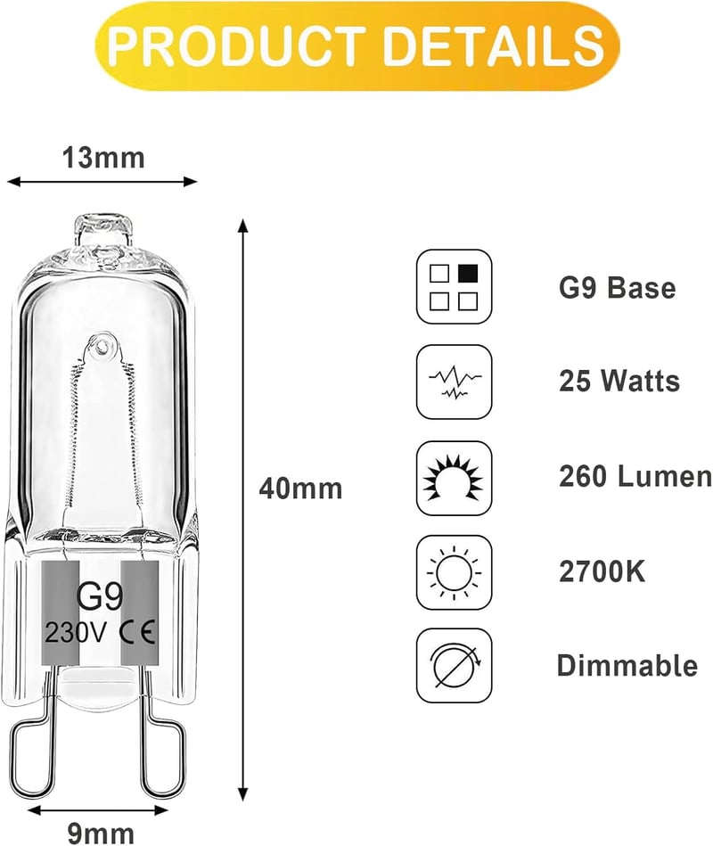 EASYIVY G9 Halogén Sütőlámpa 40W 230V 300°C Hőálló 2db AEG Neff Zanussi Bosch