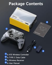 Bezdrôtový ovládač EasySMX X15 pre PC, joystick a spúšť s Hallovým efektom bez driftovania, Bluetooth gamepad kompatibilný s Windows, Android, Steam a Switch, 7 RGB LED, 1000 mAh 8