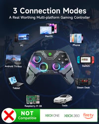 Bezdrôtový ovládač EasySMX X15 pre PC, joystick a spúšť s Hallovým efektom bez driftovania, Bluetooth gamepad kompatibilný s Windows, Android, Steam a Switch, 7 RGB LED, 1000 mAh 3