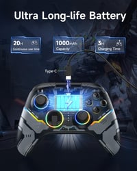 Bezdrôtový ovládač EasySMX X15 pre PC, joystick a spúšť s Hallovým efektom bez driftovania, Bluetooth gamepad kompatibilný s Windows, Android, Steam a Switch, 7 RGB LED, 1000 mAh 4