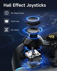 Bezdrôtový ovládač EasySMX X15 pre PC, joystick a spúšť s Hallovým efektom bez driftovania, Bluetooth gamepad kompatibilný s Windows, Android, Steam a Switch, 7 RGB LED, 1000 mAh 6