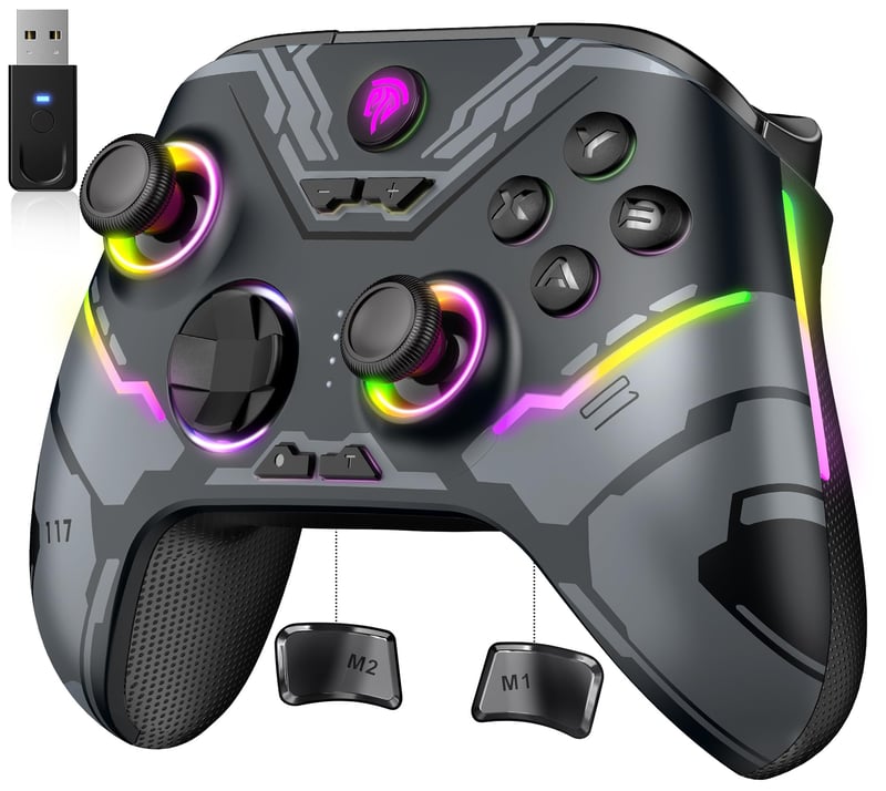 Bezdrôtový ovládač EasySMX X15 pre PC, joystick a spúšť s Hallovým efektom bez driftovania, Bluetooth gamepad kompatibilný s Windows, Android, Steam a Switch, 7 RGB LED, 1000 mAh