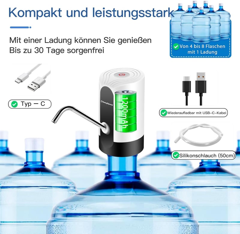 EASYSPEED Hordozható Vízadagoló Pump USB Töltéssel, Otthonhoz és Irodához