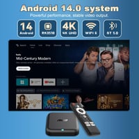 EASYTONE Android 14 Smart TV Box, négymagos WiFi6, 4K 3D, BT5.0, H.265, Ethernet 100M, Dual WiFi 2.4/5G, 2GB 16GB, USB3.0 2
