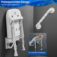 Scaun de duș rabatabil EasyVibe cu cotiere, montare pe perete, aluminiu 2mm, capacitate 250 kg, spumă cu memorie, înălțime reglabilă în 8 trepte 8