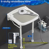 Scaun de duș rabatabil EasyVibe cu cotiere, montare pe perete, aluminiu 2mm, capacitate 250 kg, spumă cu memorie, înălțime reglabilă în 8 trepte 5