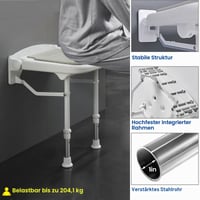 Scaun de duș rabatabil EasyVibe cu cotiere, montare pe perete, aluminiu 2mm, capacitate 250 kg, spumă cu memorie, înălțime reglabilă în 8 trepte 4