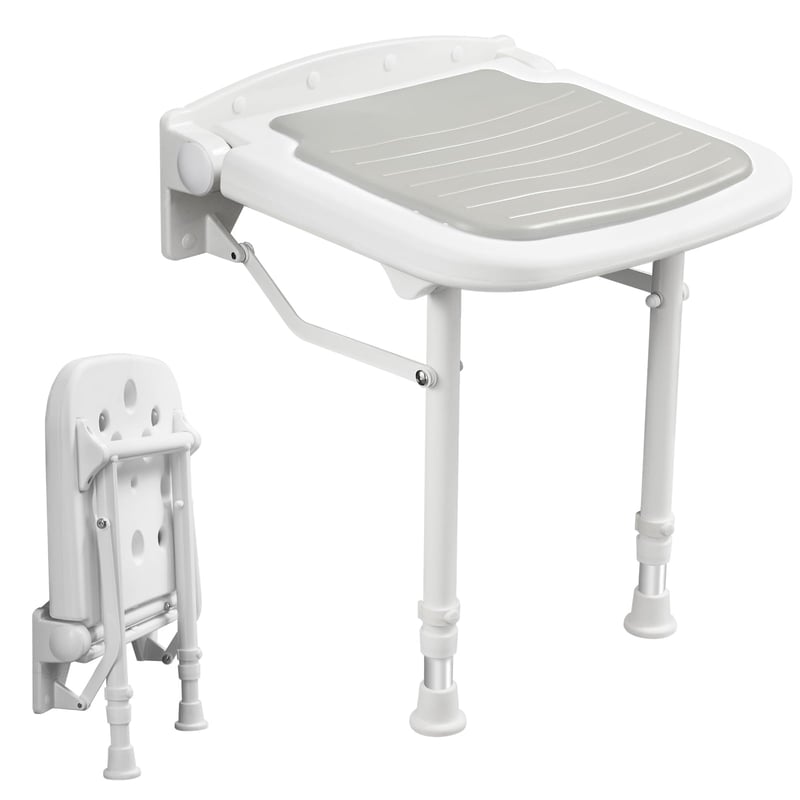 Scaun de duș rabatabil EasyVibe cu cotiere, montare pe perete, aluminiu 2mm, capacitate 250 kg, spumă cu memorie, înălțime reglabilă în 8 trepte