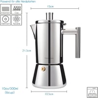 Easyworkz Diego Kotyogós Kávéfőző, Rozsdamentes Acél Olasz Moka Kanna, 6 Csészés 300ml Eszpresszó Főző Indukciós Főzőlaphoz 2