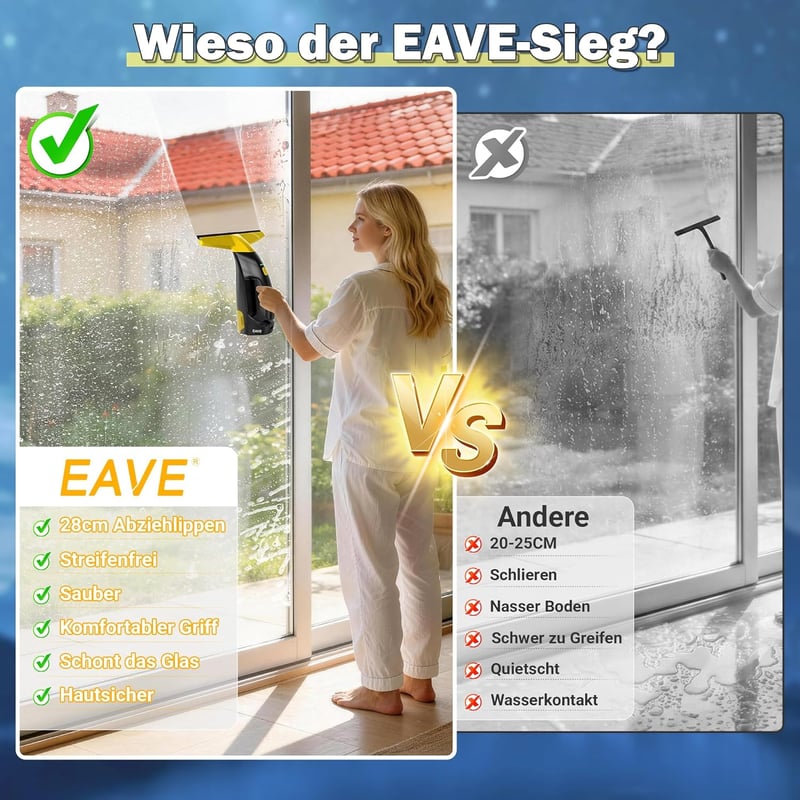 EAVE Akkumulátoros Ablaktisztító 45 Perc Üzemidő, 28 cm Szívófej és 200 ml Tartály, Zöld