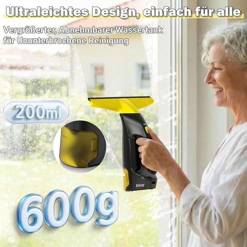 EAVE Akkumulátoros Ablaktisztító 45 Perc Üzemidő, 28 cm Szívófej és 200 ml Tartály, Zöld