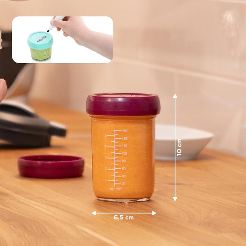 Babymoov Babybols üvegtároló bébiételekhez - 4 db 220 ml-es légmentes, szivárgásmentes edény bébiétel tárolásához és fagyasztásához, mosogat
