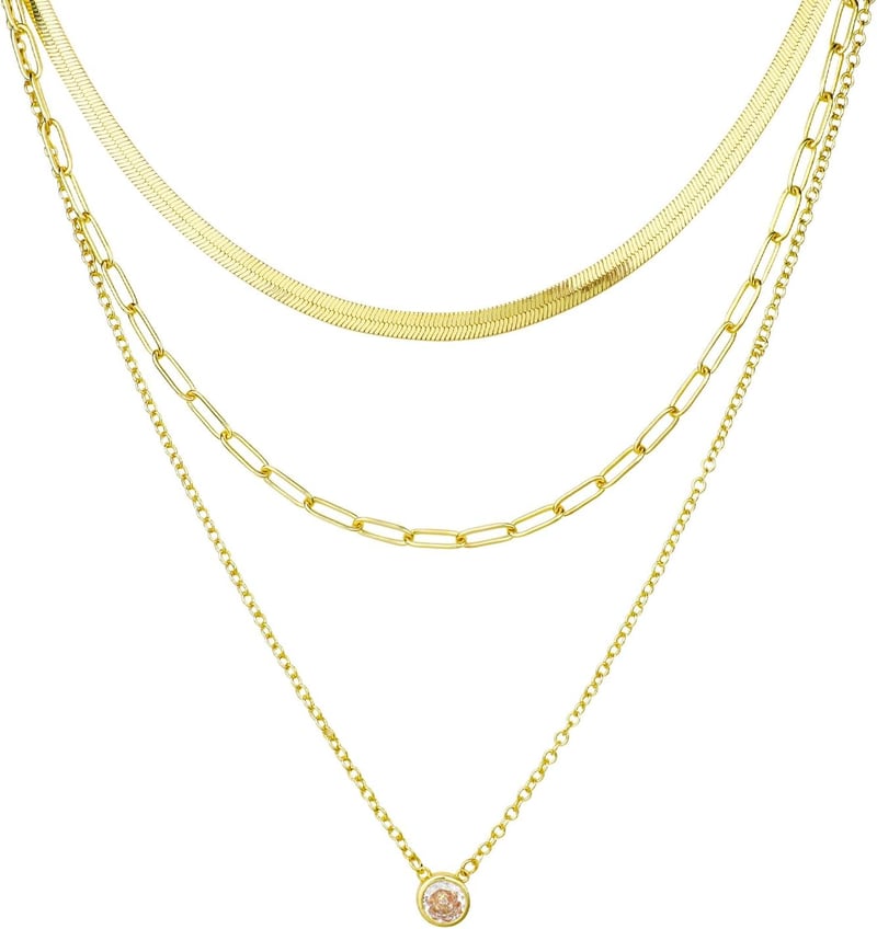 DIVINA VITAE Réteges Női Nyaklánc 14K Arany Bevonattal - Cirkónia Medálos Elegáns Ékszer, Lapos Kígyólánc, Rozsdamentes Acél Choker