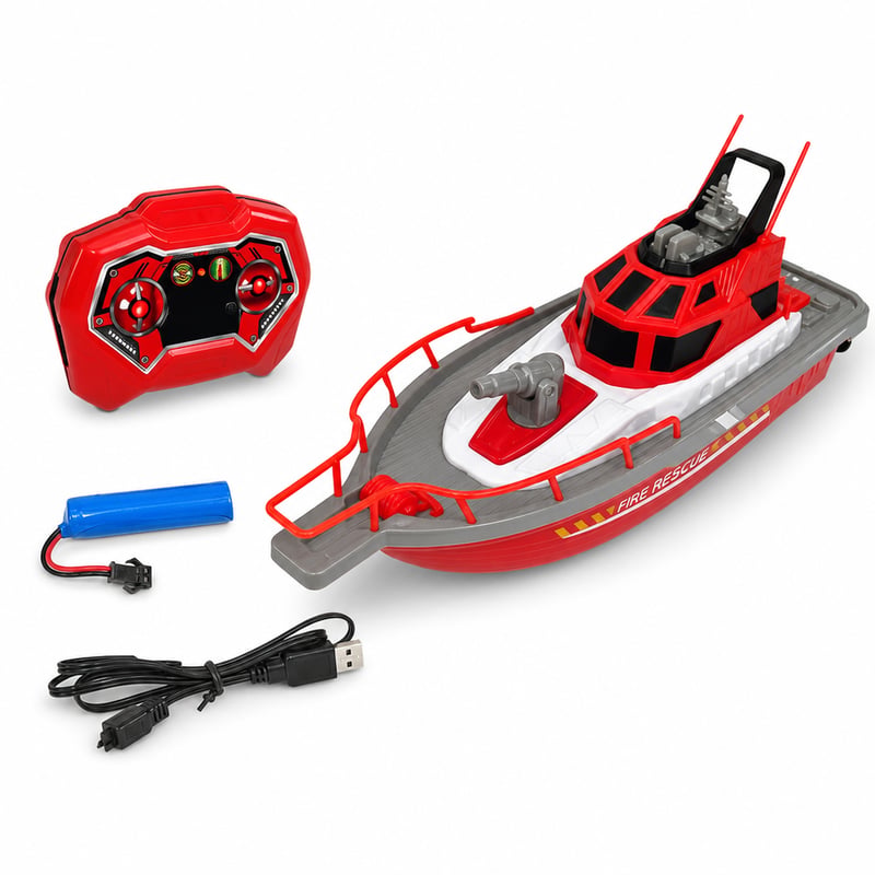 Nave de pompieri cu telecomandă Dickie Toys 201107000 cu funcție de pulverizare a apei, 2,4 GHz, 6 ani+ – defect, pentru piese: nu se încarcă (stare: vezi a 2-a imagine)