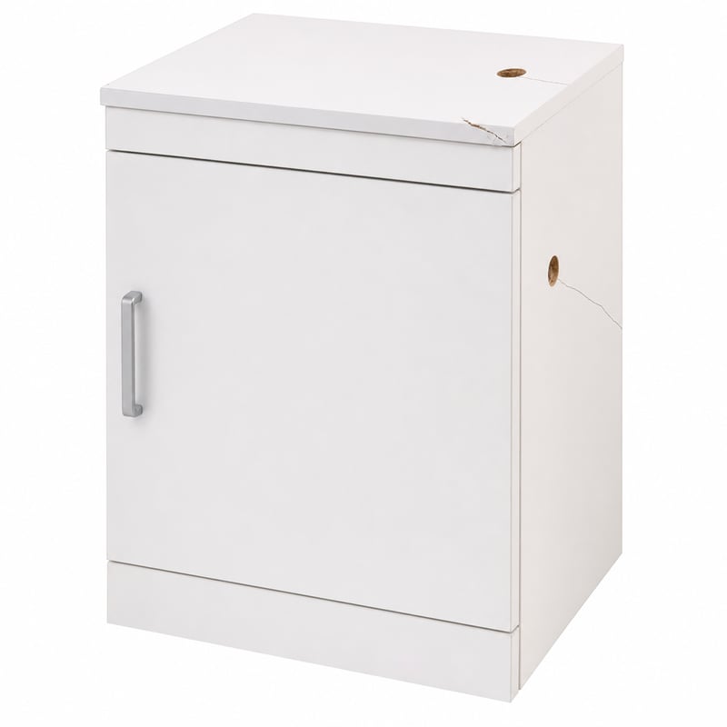 Mască pentru lavoar Schildmeyer Cosmo 57x54,5x33 cm, albă, dulap de baie cu 2 uși - colț superior și parte laterală crăpate (Produs Outlet)