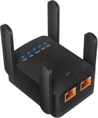 Mueuton WiFi Jelismétlő és Jelerősítő 4 Antennával, 2 LAN Porttal, 2.4GHz Vezeték Nélküli Hálózati Erősítő, AP Mód, Kompatibilis Minden WLAN 1