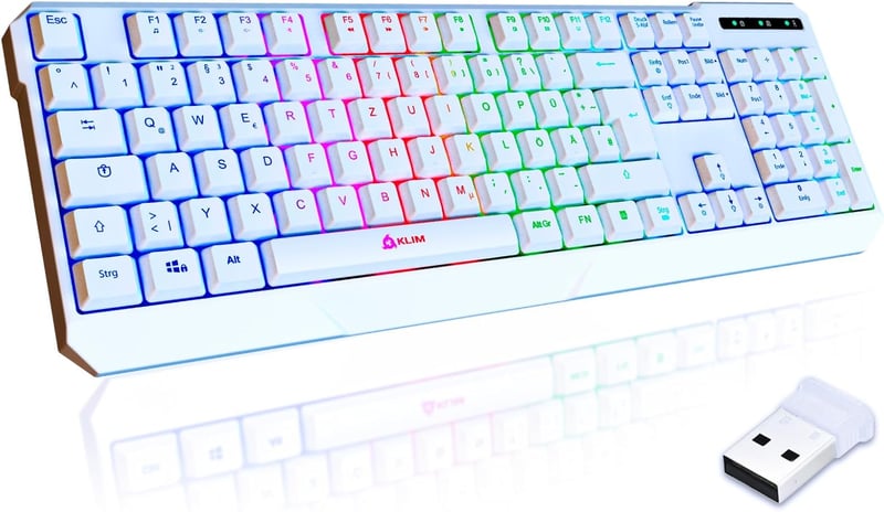 KLIM Chroma Vezeték Nélküli Gamer Billentyűzet - Tartós, Vízálló, RGB Háttérvilágítás, PC PS4 PS5 Mac Kompatibilis, Fehér