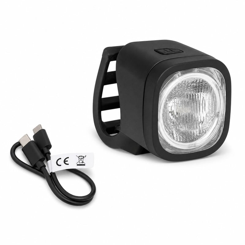 Set lumini pentru bicicletă Fischer Square 90 lm, încărcare USB, IP44, StVZO — Fără lampă spate (stare: vezi a 2-a poză)