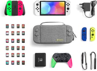 Nintendo Switch OLED védőtok - TomToc szürke táska 24 játéknak, kontrollernek 7