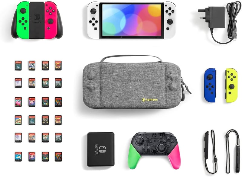 Nintendo Switch OLED védőtok - TomToc szürke táska 24 játéknak, kontrollernek