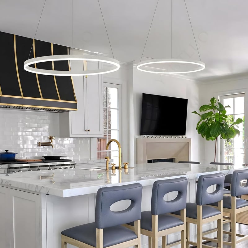 YYUTLUO Modern LED Csillár - 60 cm Fehér-Arany Kör Alakú Függőlámpa, 29W, Távirányítható, Fényerőszabályozható, Nappali Szobába, Akril-Alumí