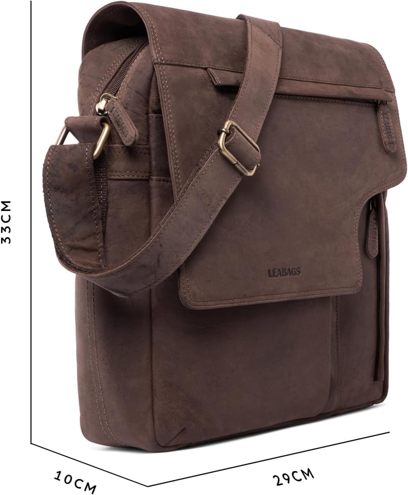 LEABAGS valódi bőr válltáska 13"-os laptophoz, sötétbarna