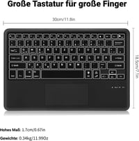 SENGBIRCH Bluetooth Billentyűzet Érintőpaddal - QWERTZ Német Kiosztás, 7 Színű Háttérvilágítás, Vezeték Nélküli, Windows/Android/iOS Kompati 6
